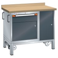 Établi mobile hêtre 100x70x88 cm 2 portes battantes, 1 tiroir (1x15)