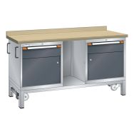 Établi mobile hêtre 150x70x88 cm 2 portes battantes, 2 tiroirs (2x15)