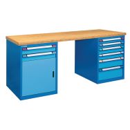 Etabli multiplex 8 tiroirs 200 x 70 x 84 cm 1 porte bleu pigeon/bleu clair