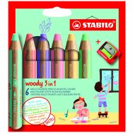 Etui 6 crayons woody pastel + 1 taille-crayons