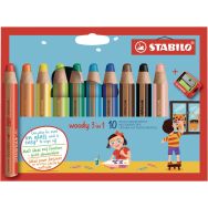 Etui carton 10 crayons Stabilo woody mine diam. 10 mm + 1 taille-crayon en plastique gros module offert