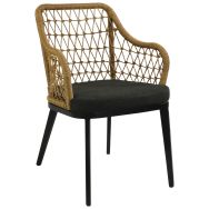 Fauteuil MILAN wicker/alu coussin - paille/noir
