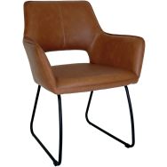 Fauteuil Miya structure métal noir - ass/dossier tissu PVC cognac