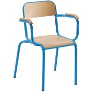 Fauteuil de maître avec accoudoirs bois, coloris bleu RAL 5015