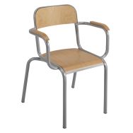 Fauteuil de maître avec accoudoirs bois, coloris gris RAL 9006