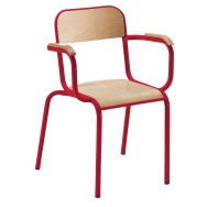 Fauteuil de maître avec accoudoirs bois, coloris rouge RAL 3000