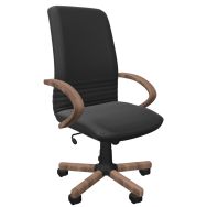 Fauteuil direction Mirage cuir noir acc. bois teintés noyer