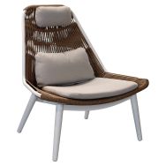 Fauteuil lounge Como wicker/alu coussins - écru/naturel/blanc