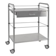 Guéridon inox 70x50 cm- 2 plateaux avec tiroir