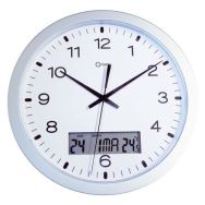 Horloge murale à quartz avec écran LCD Ø 30 cm coloris Argent