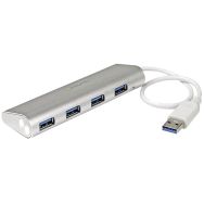 Hub USB 3.0 compact à 4 ports avec câble intégré - Argent
