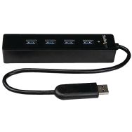 Hub USB 3.0 portable à 4 ports avec câble intégré - Noir