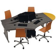 Ilot 4 postes en losange 4 anthracites+1 rallonge jaune -Aeris