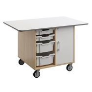 Ilot Wallis 120x80x75 cm plateau laqué inscriptible effaçable bouleau-blanc