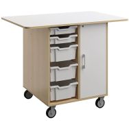 Ilot Wallis 120x80x94 cm plateau mélaminé bouleau-blanc - sur roulettes