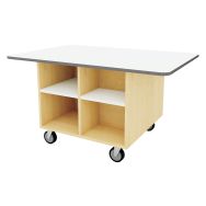 Ilot Wallis ONE 120x80x65 cm plateau mélaminé bouleau-blanc - sur roulettes