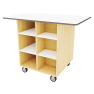 Ilot Wallis ONE 120x80x94 cm plateau laqué bouleau-blanc sur roulettes