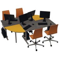 Ilot de travail 4 postes Compact 2xanthr.x2 rallonges jaunes-Marella