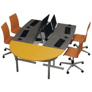 Ilot de travail 4 postes Fer à cheval 2xanthr.1rallonge jaune -Ovaly