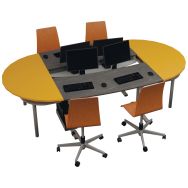 Ilot de travail 4 postes Ovale 2xanthr.2rallonges jaunes-Ovaly