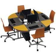 Ilot de travail 4 postes en rond 4xanthr.4rallonges jaunes -Ovaly