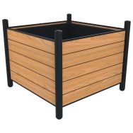 Jardinière LALI carrée teck effet lames/métal - BUTON DESIGN
