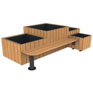 Jardinières COPAL 1100 L - banc 2 m teck effet lames - métal gris 7016