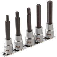Jeu de 5 douilles tournevis 6 pans longues sur rack