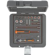 Jeu douilles 1/4" 6 pans métriques + cliquet poire/rallonges