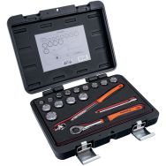 Jeu douilles 3/8" 12 pans métrique cliquet - 17 pièces