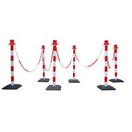 Jeux de 6 poteaux de balisage plastique avec chaine - Rouge/blanc