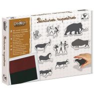 Kit 10 tampons peintures rupestres + 1 encreur bicolore noir et marron