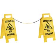 Kit 2 chevalet de signal. de danger jaune- Attention sol glissant + 5m de chaine
