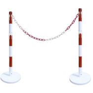 Kit 2 poteaux avec chaine rouge / blanc - 2m - base blanche