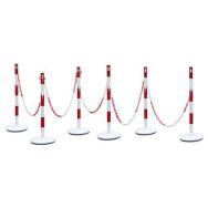 Kit 6 poteaux avec chaine rouge / blanc - 15m -base blanche