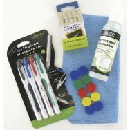 Kit de démarrage, microfibre, flacon nettoyant, craies, marqueurs et aimants
