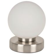 Lampe Touch ronde en métal. Abat-jour globe en verre dépoli Corep