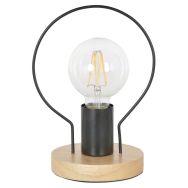 Lampe base ronde en en bois. Décoration arc en métal naturel/noir