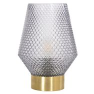 Lampe base ronde en métal finition laiton. Abat-jour en verre fumé