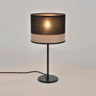 Lampe base ronde en métal peint. Abat-jour cylindre en coton noir