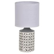 Lampe en céramique motif carreaux de ciment. Abat-jour en coton gris/blanc