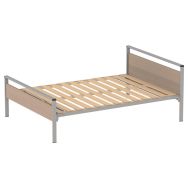 Lit Cubik gris sommier lattes 140 x 200 cm tête/pied chêne de Hongrie