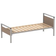 Lit Cubik gris sommier lattes 80 x 190 cm tête/pied praliné