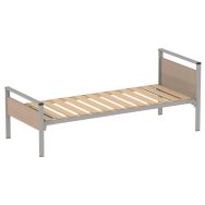 Lit Cubik gris sommier lattes 90 x 190 cm tête/pied chêne de Hongrie