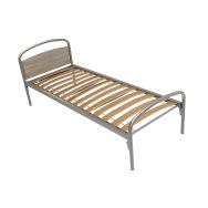 Lit Thélia tête panneau/pied métal sommier lattes 90x200cm Alu/chêne foncé