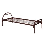 Lit tête arceau métal Alba sommier treillis 90x200cm coloris Brun givré