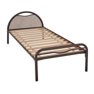 Lit tête métal/panneau béton Alba sommier latte 90x200cm coloris brun givré