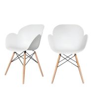 Lot 2 Chaises Kiwood pied hêtre vernis naturel assise polypropylène - blanc
