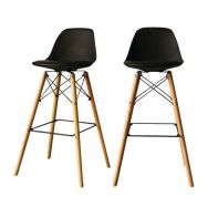 Lot 2 Tabourets hauts Ulrike pied Hêtre assise coussin polyuréthane coloris noir