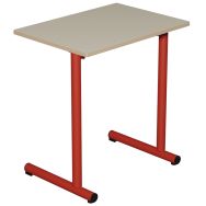 Lot 2 tables fixes Nila II T6, 70 x 50 cm beige, chants alaisés, piétement rouge